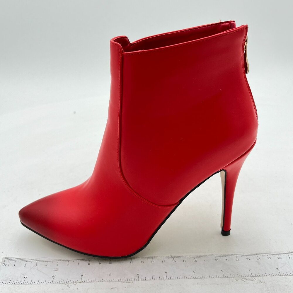 Red Women Dressy Pointed Toe Ankle Boots High Heels Back Zipper Formal Shoe